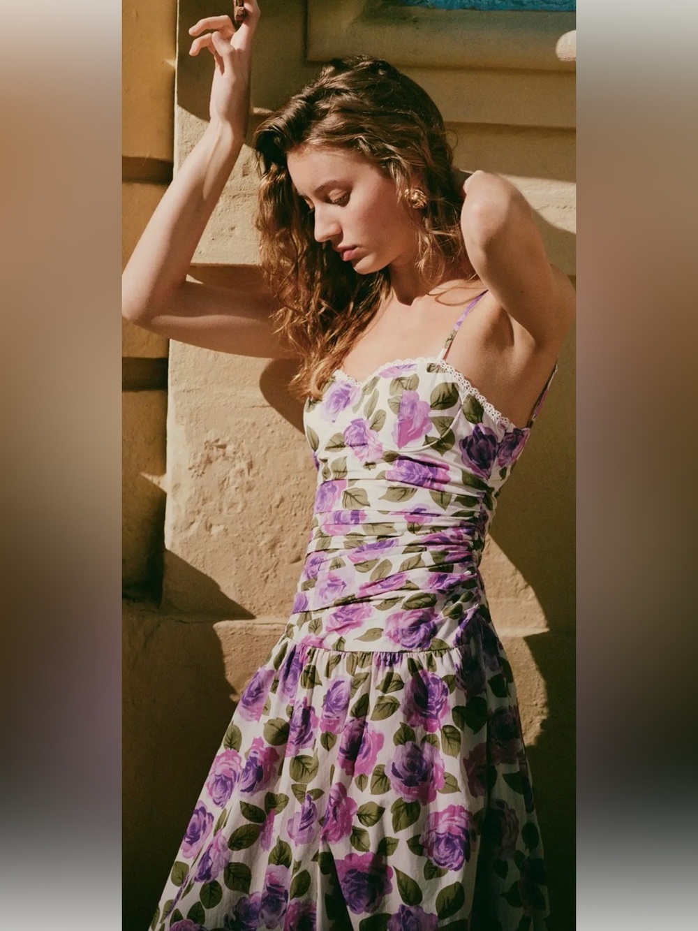 Anthropologie Maeve Cotton Printed Midi Purple Floral Dress . Size SP
